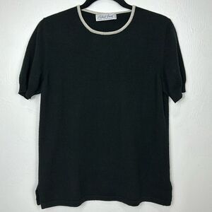 Richard Grand Black Cashmere Short Sleeve Contrast Crew Neck Sweater Size M